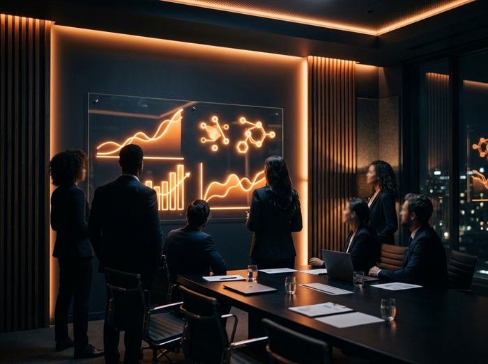 Strategy team reviewing growth analytics together